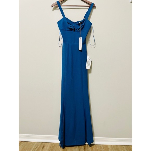 Dress The Population Brooke Twist Front Gown in Graphite Blue - Picture 4 of 4